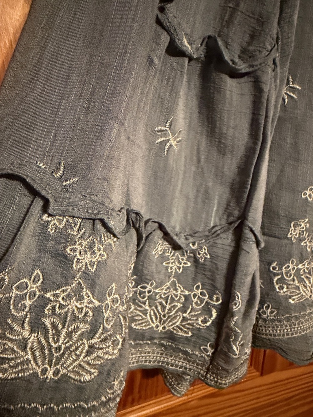 Fig and Flower Slate Blue Embroidered Ruffle-Sleeve Blouse - Picture 7 of 10